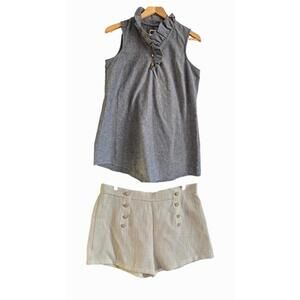 Ladies Mudpie Top And Dress Short Combo Blue Gray Chambray Like Top Ruffle